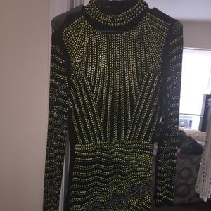 Banjul Studded Dress (black and neon green)